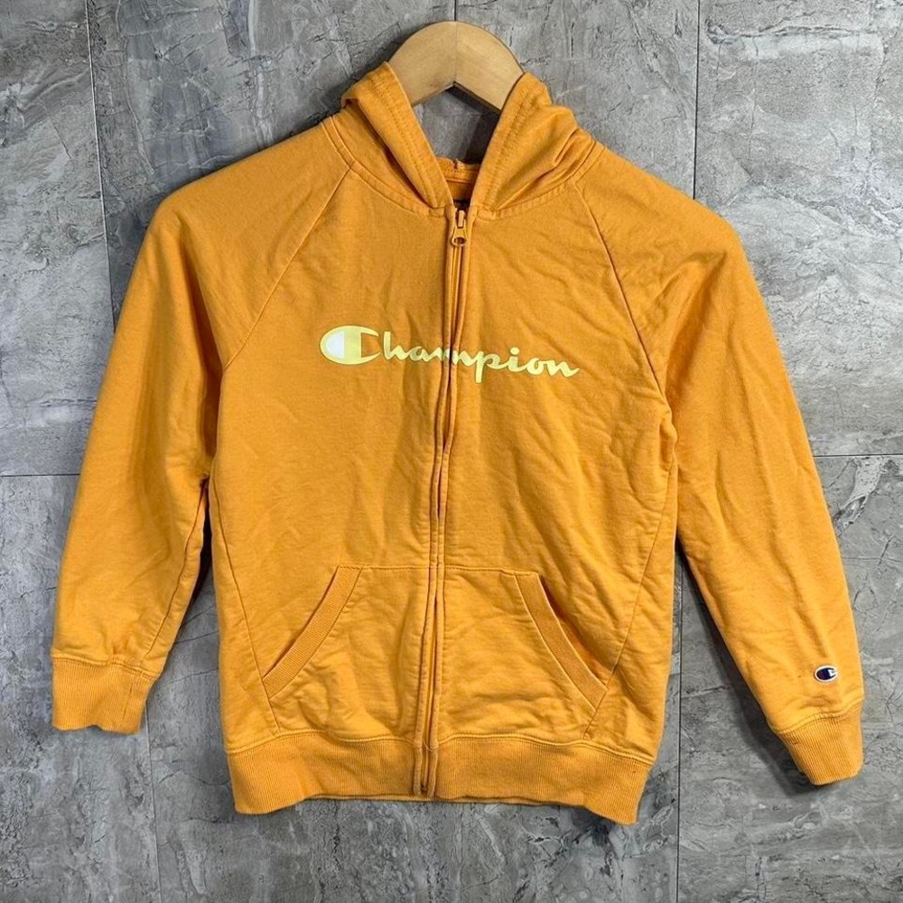 Champion orange zip up‎ hoodie Kids Si3 Large with embroidered sleeve patch